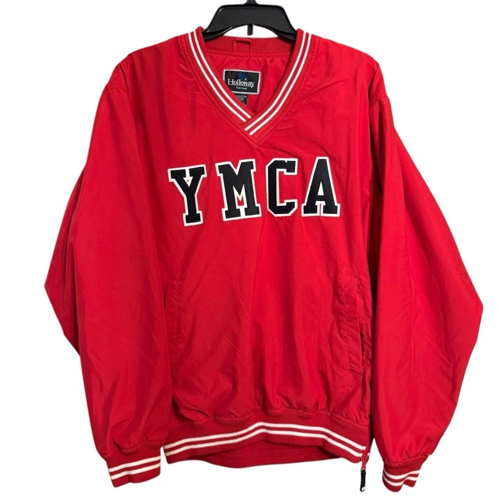 Vintage Holloway YMCA Red Pullover Windbreaker Bomber Unisex Jacket Size Small